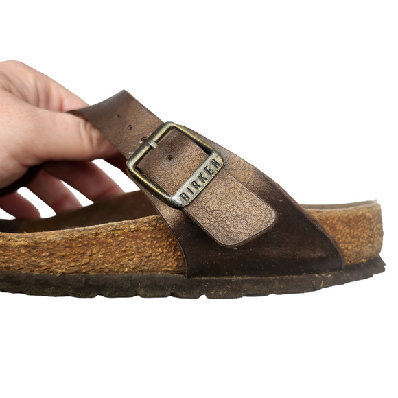 Birkenstock Sandals 37 Womens 6 Brown Leather Gizeh Thong Slip Ons Bronze - Picture 6 of 12